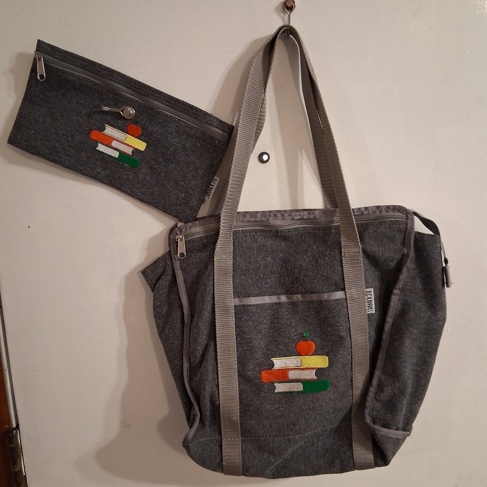 TLC Kanvas 2 Piece Bag Set Teacher Bookworm Librarian Books‎ Apples EUC